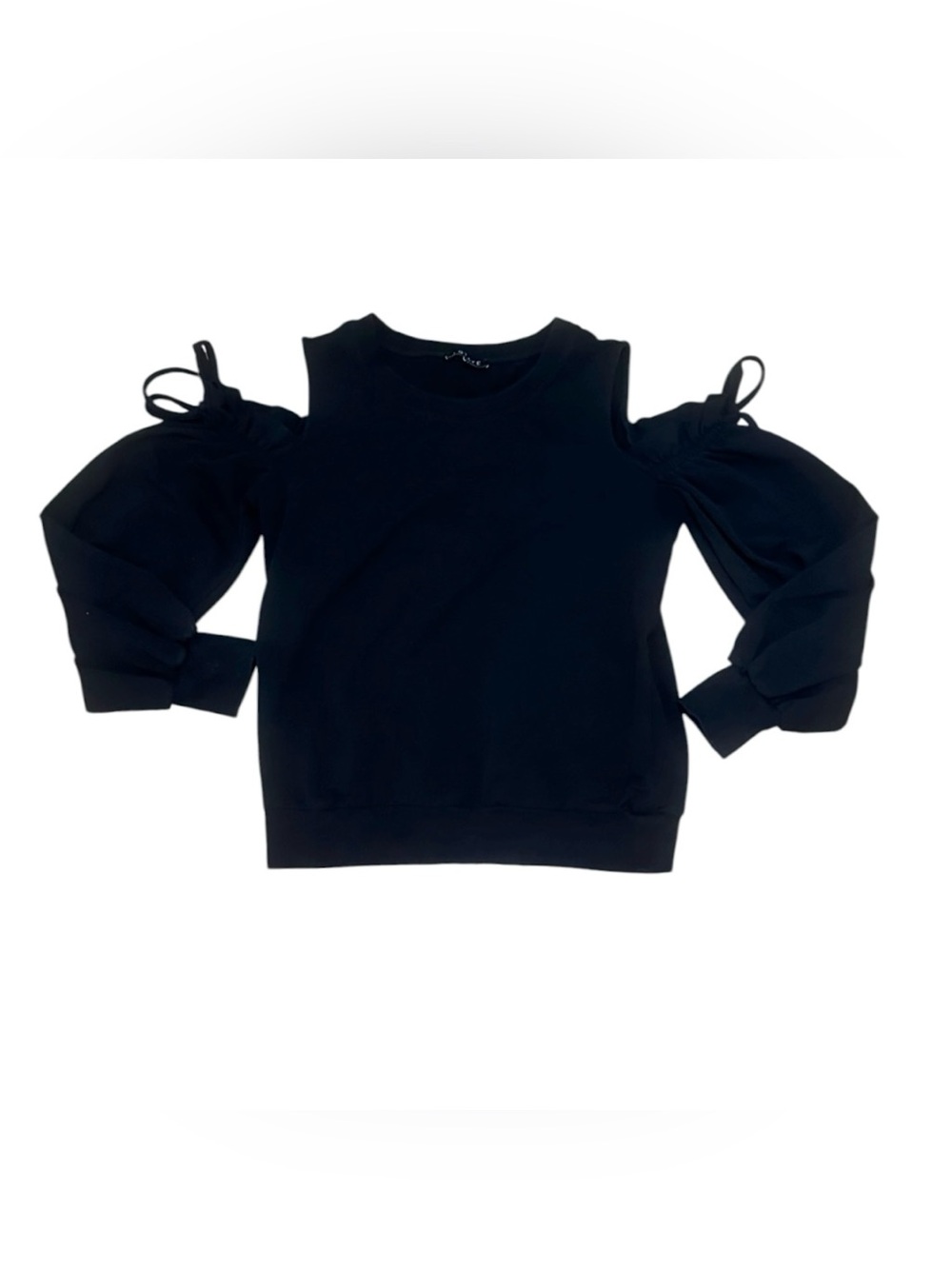 I STATE Black Cold Shoulder Tie Sleeve Knit Sweatshirt Top Size S